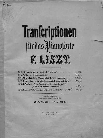 Ференц Лист — Mendelssohn's Wasserfahrt & Jager Abschied fur das Pianoforte ubertragen v. F. Liszt